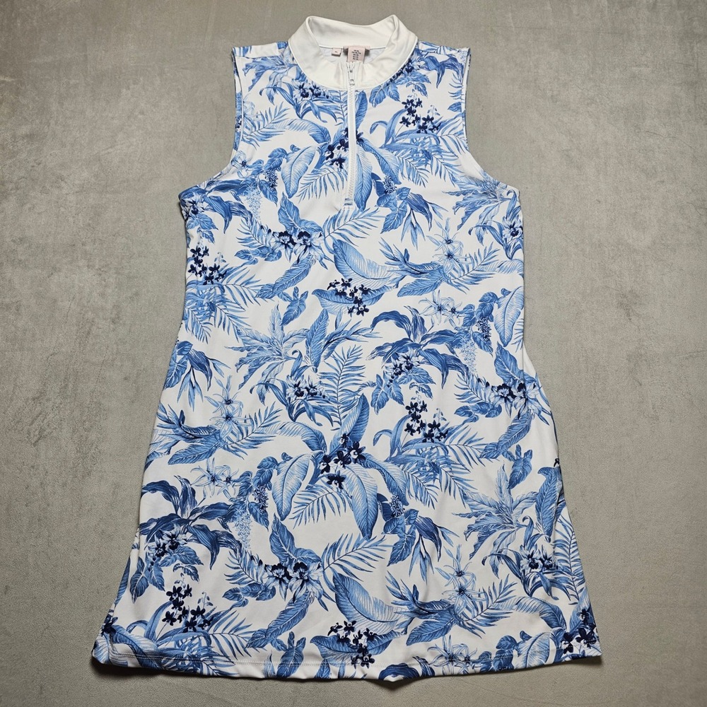 Tommy Bahama Womens Blue Tropical Floral Quarter Zip Golf Dress Pockets XL